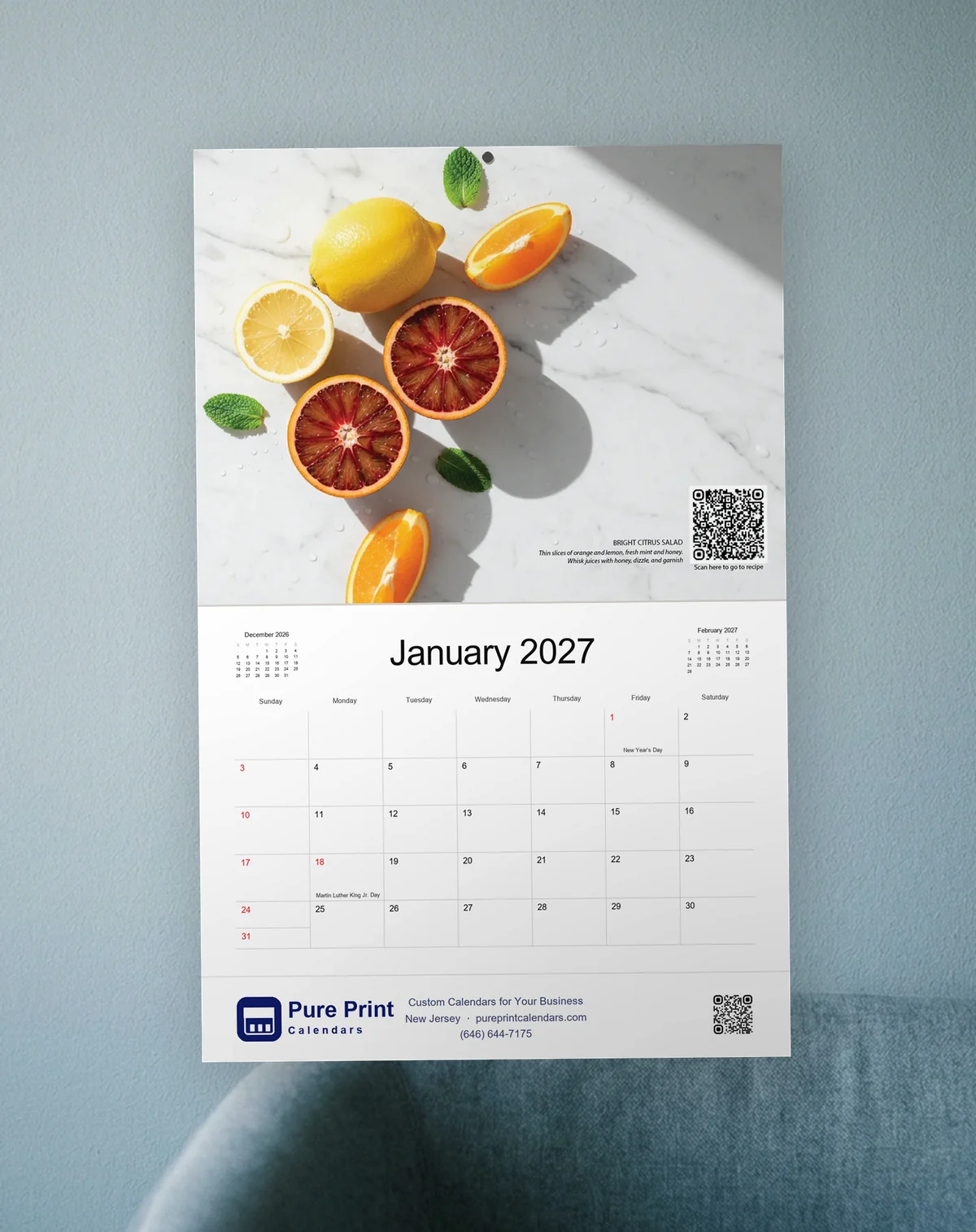 In Season 2027 calendar open to January, hanging on a wall
